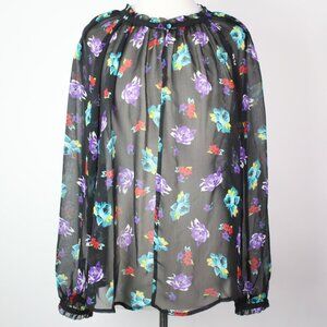 Elle Womens Large Floral Sheer Blouse Top